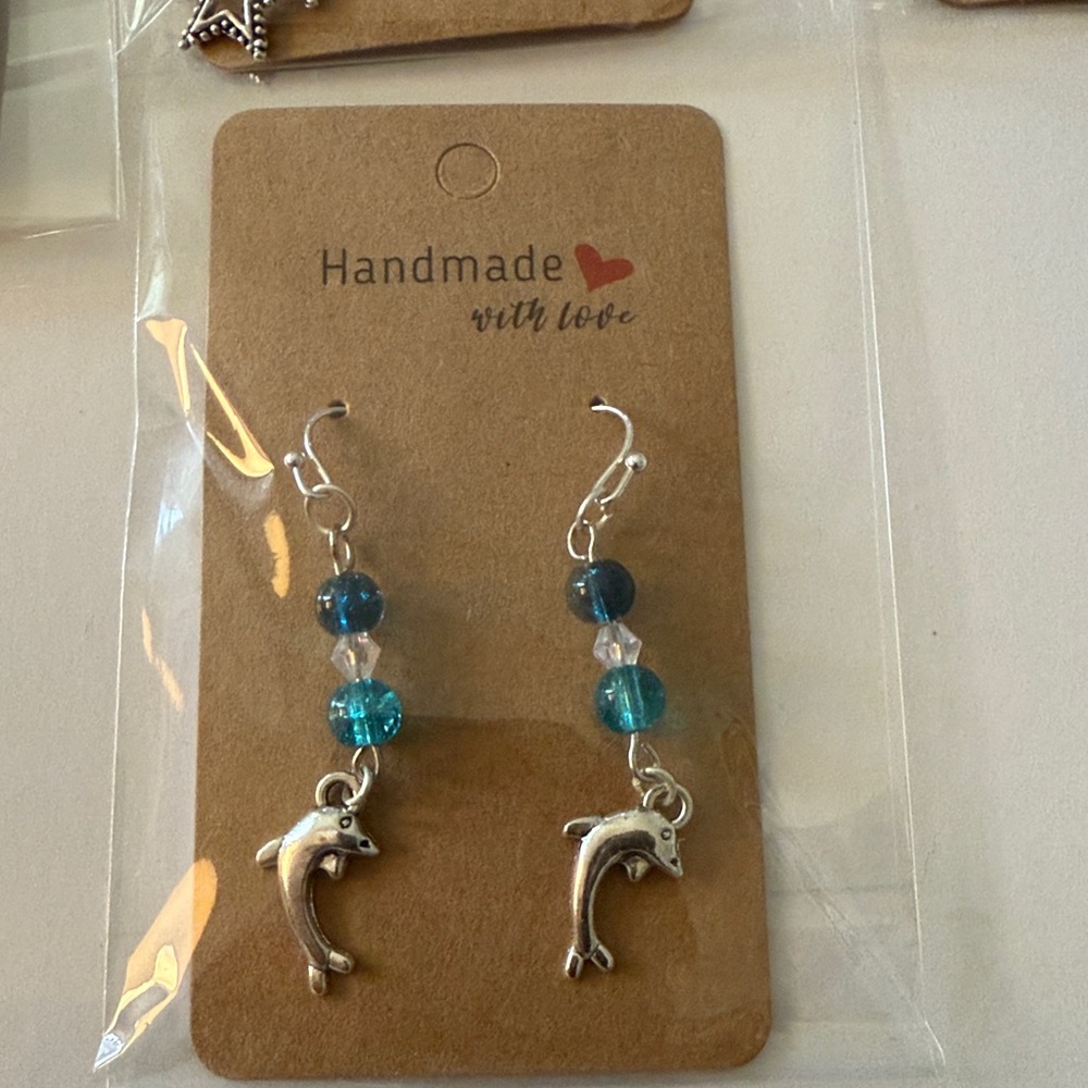 Dolphin Charm Beaded Earrings - Picture 2 of 4